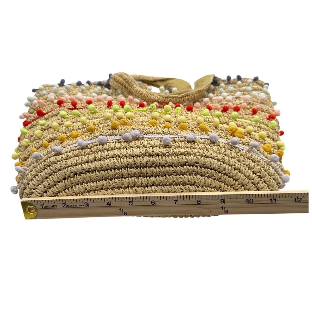 Bay Sky Rainbow Pom‎ Pom Straw Tote Beach Bag Boho Summer Woven Handbag - Picture 9 of 12